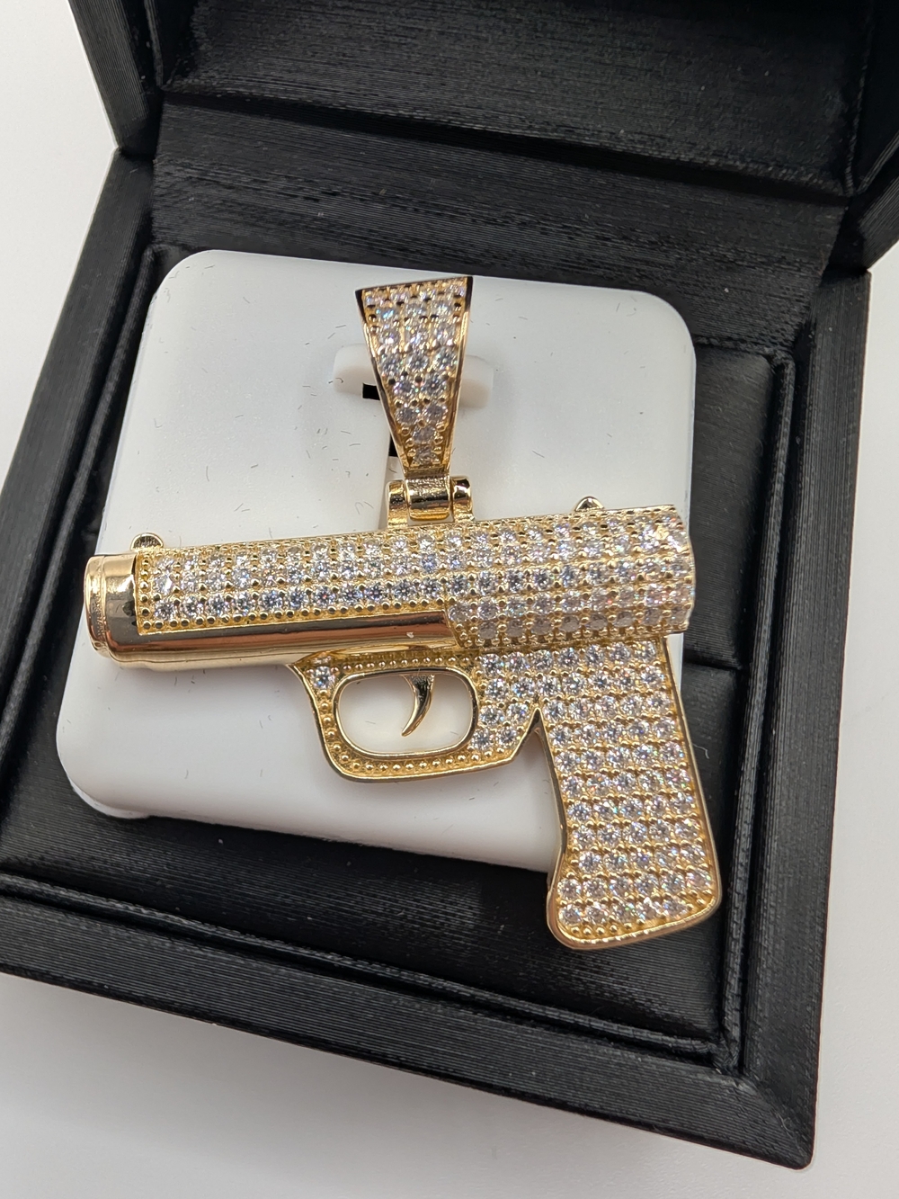 Gold Crystal Gun Pendant Necklace for Men